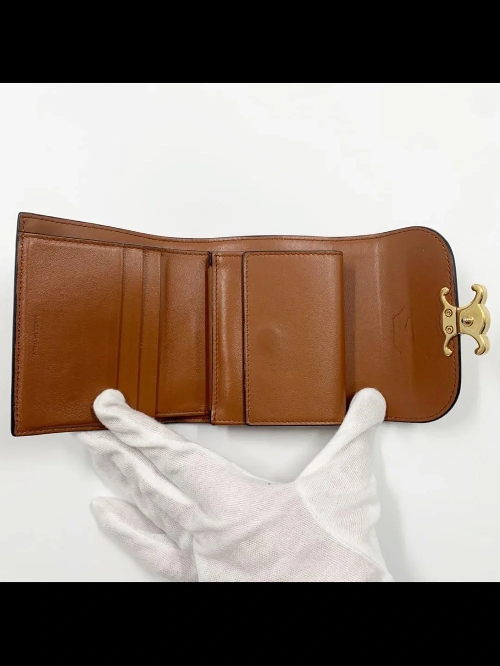 Celine Tan Leather-Trim Canvas Triomphe Wallet with Gold Hardware